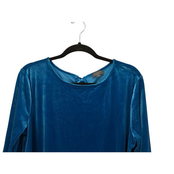 The Limited Mykonos Blue Crushed Velvet Blouse Top Bell Sleeve Ribbon Tie NEW - Picture 2 of 11